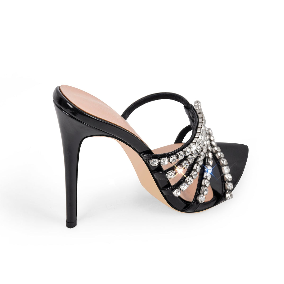 Rhinestone Pointed Toe Strap Stiletto Sandals Mules | Onlymaker Customer Favorite