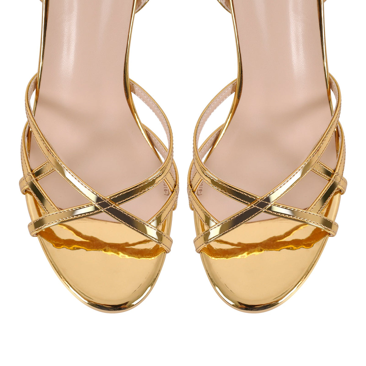 Gold Round Toe Ankle Strap Stiletto Sandals | Onlymaker Signature