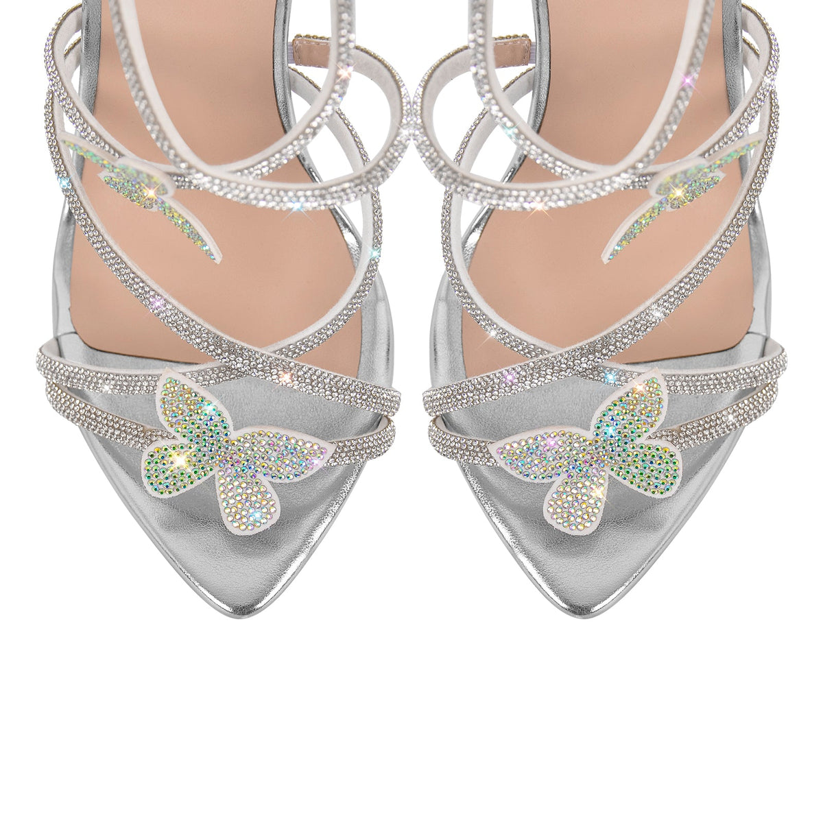 Rhinestone Butterfly Pointed Toe Stiletto Sandals | Onlymaker Top Pick