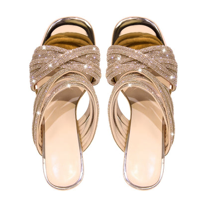 Rhinestone Round Toe Stiletto Sandals Mules | Onlymaker Great Value