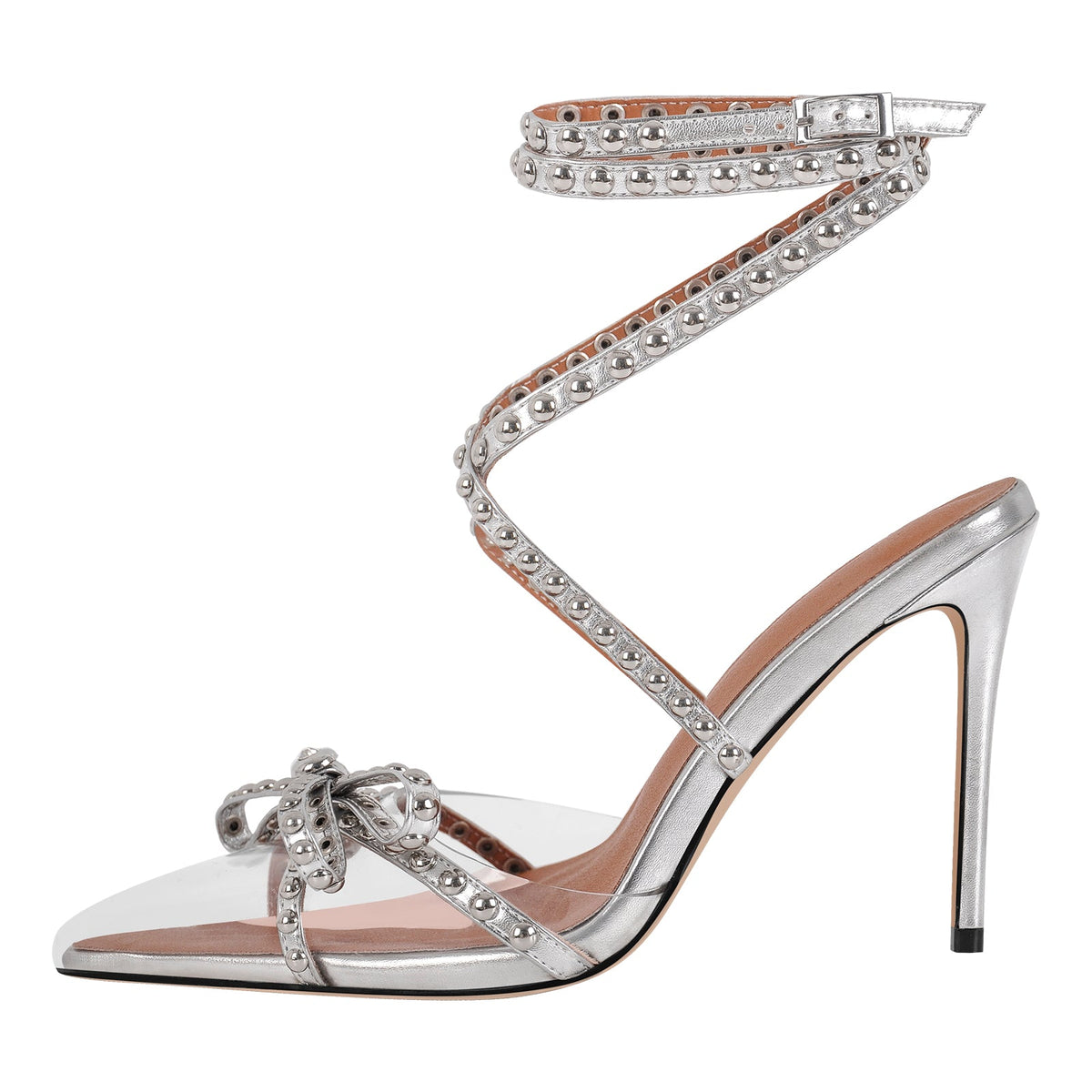 Bow Rivet Pointed Toe Cross Ankle Strap Pumps | Onlymaker Best Price