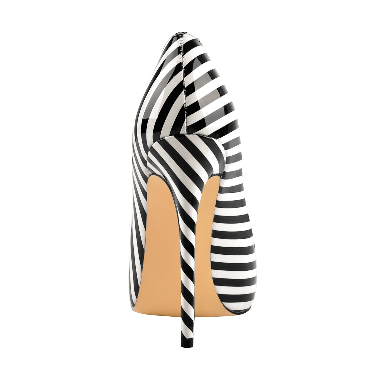 Black White Stripes Pointed Toe High Heel Pumps | Onlymaker Trending