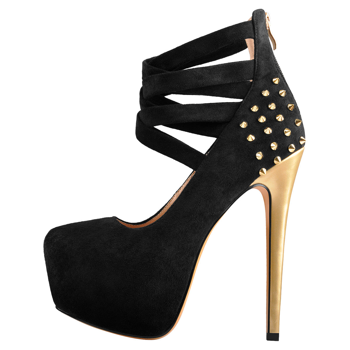 Round Toe Platform Metallic Rivet High Heel Pumps | Onlymaker Essential