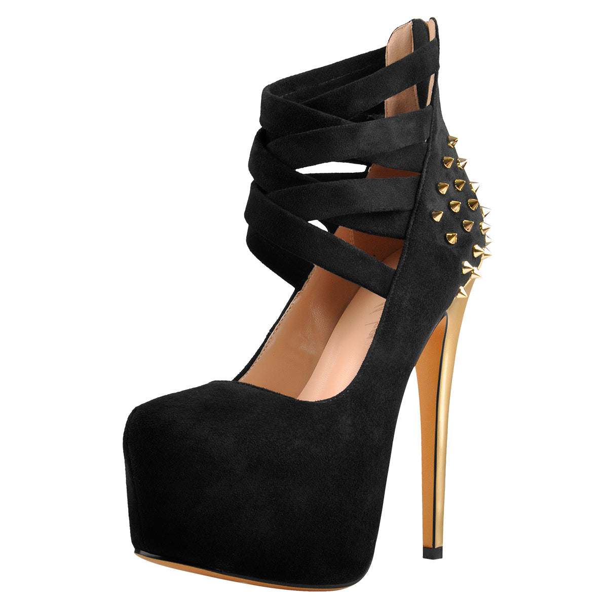 Round Toe Platform Metallic Rivet High Heel Pumps | Onlymaker Essential