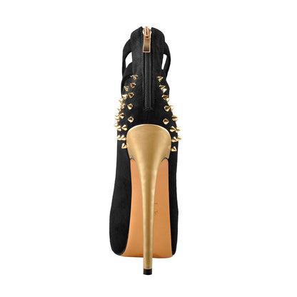 Round Toe Platform Metallic Rivet High Heel Pumps | Onlymaker Essential