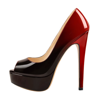 Red Black Peep Toe Platform Stiletto High Heel Pumps | Onlymaker Customer Favorite