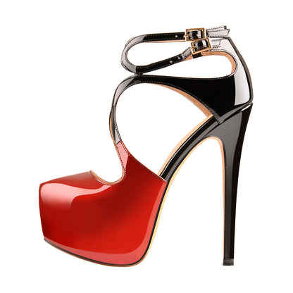 Platform Pointed Toe Cross Straps Ankle Buckle Stiletto Pumps | Onlymaker Great Value