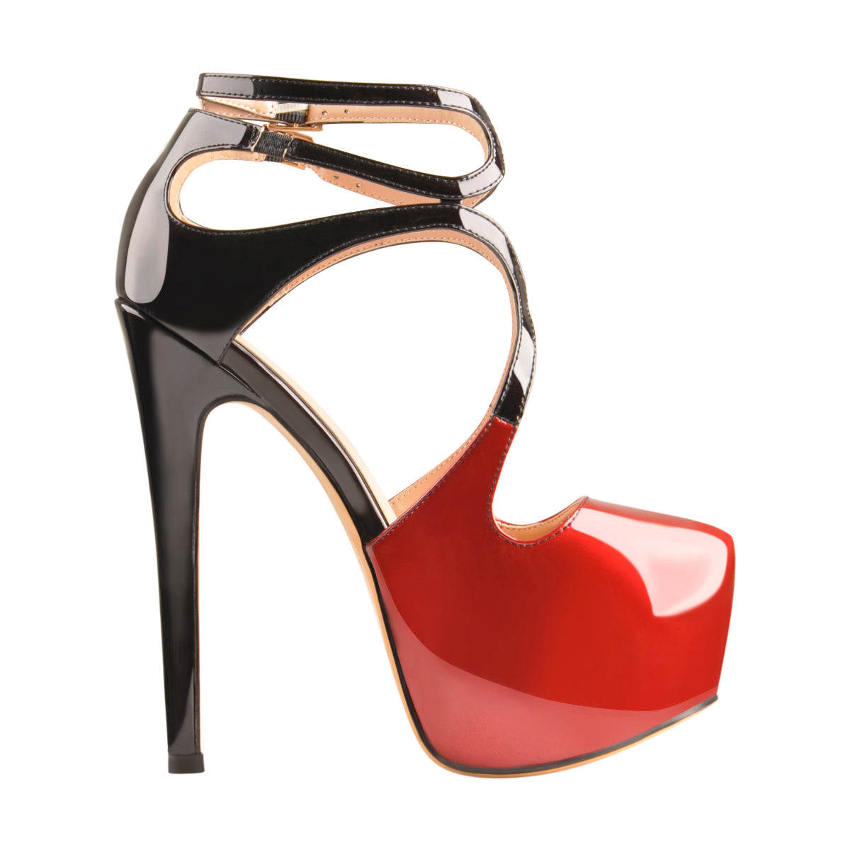 Platform Pointed Toe Cross Straps Ankle Buckle Stiletto Pumps | Onlymaker Great Value