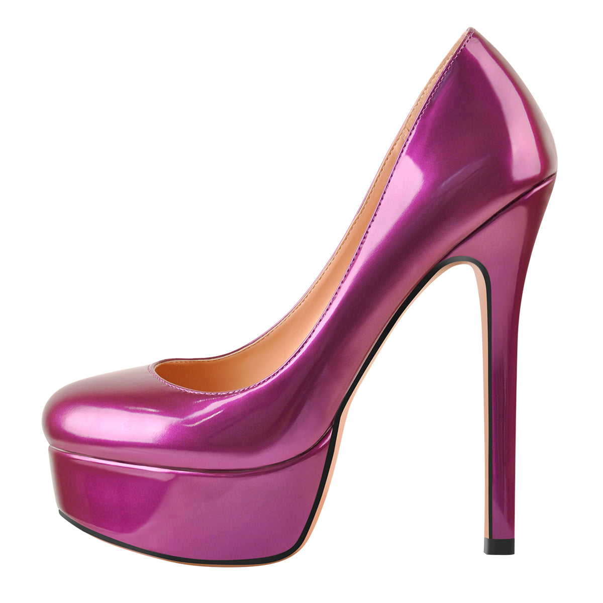 Round Toe Stiletto High Heel 3CM Platform Purple Slip On Pumps | Onlymaker Best Price