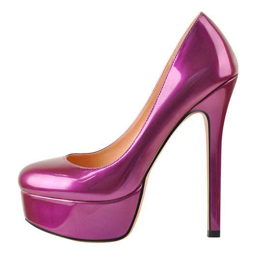 Round Toe Stiletto High Heel 3CM Platform Purple Slip On Pumps | Onlymaker Best Price