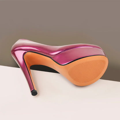 Round Toe Stiletto High Heel 3CM Platform Purple Slip On Pumps | Onlymaker Best Price