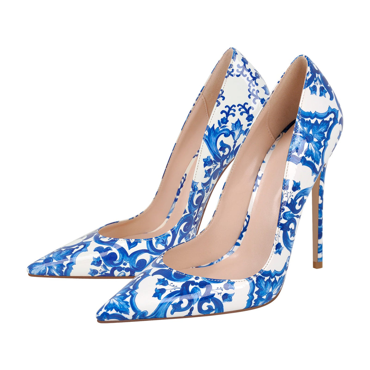 Blue and White Pattern Pointed Toe Pumps | Onlymaker Special Offer