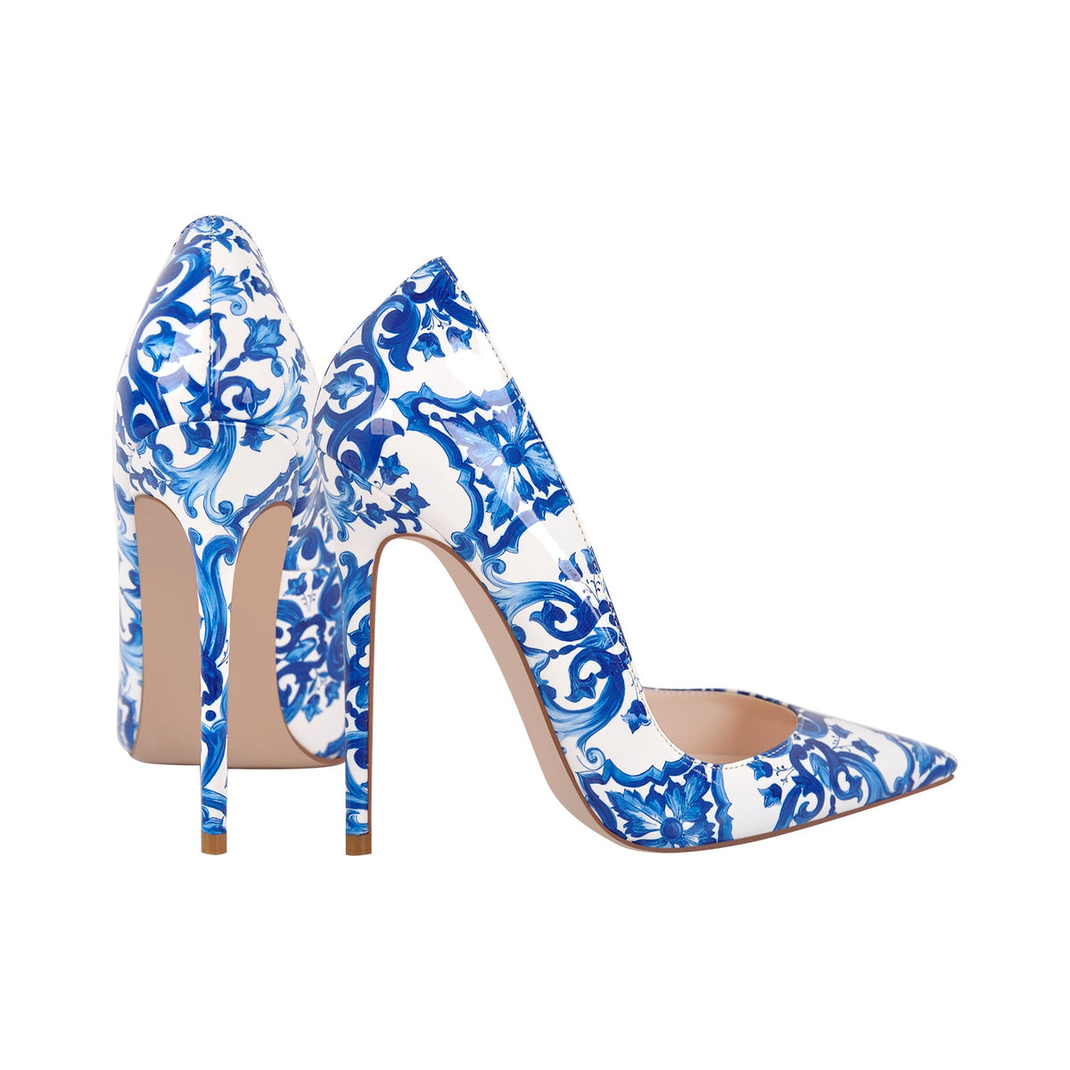 Blue and White Pattern Pointed Toe Pumps | Onlymaker Special Offer