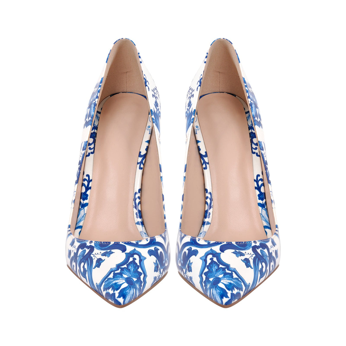Blue and White Pattern Pointed Toe Pumps | Onlymaker Special Offer