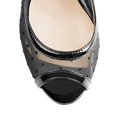 Peep Toe Black Platform Grid High Heel Stiletto Pumps | Onlymaker Top Pick