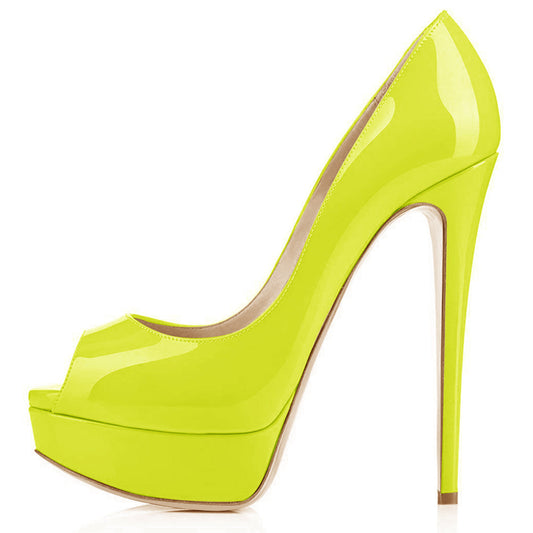 Yellow Platform Peep Toe Stiletto Pumps | Onlymaker Latest