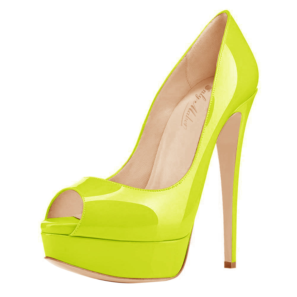 Yellow Platform Peep Toe Stiletto Pumps | Onlymaker Latest