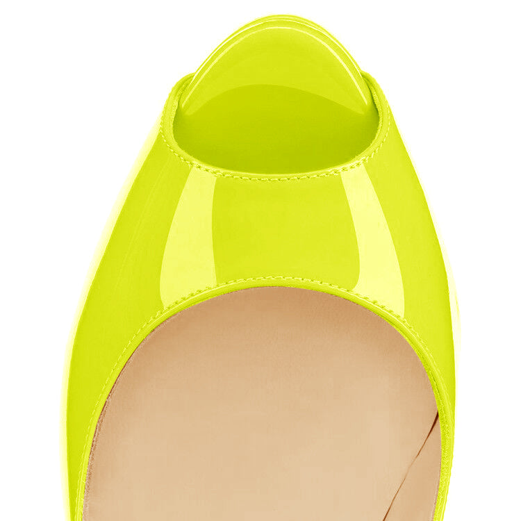 Yellow Platform Peep Toe Stiletto Pumps | Onlymaker Latest