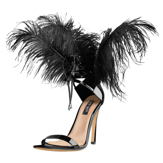 Open Toe Feather Back Lace Up Stiletto Heel Sandals | Onlymaker Top Pick