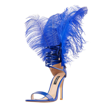 Open Toe Feather Back Lace Up Stiletto Heel Sandals | Onlymaker Top Pick