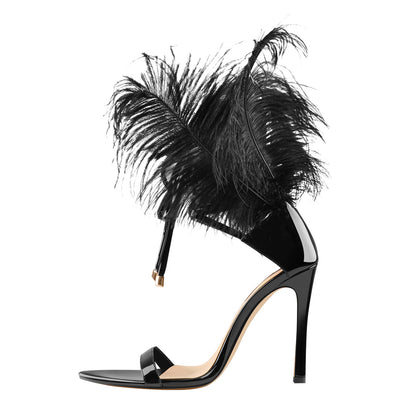 Open Toe Feather Back Lace Up Stiletto Heel Sandals | Onlymaker Top Pick