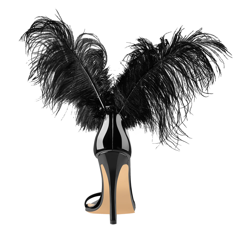 Open Toe Feather Back Lace Up Stiletto Heel Sandals | Onlymaker Top Pick