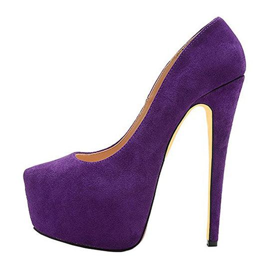 Purple Classic Platform Round Toe Pumps Chunky Heels | Onlymaker Exclusive