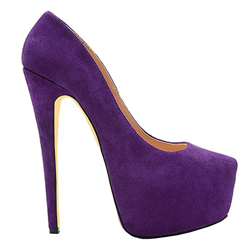 Purple Classic Platform Round Toe Pumps Chunky Heels | Onlymaker Exclusive