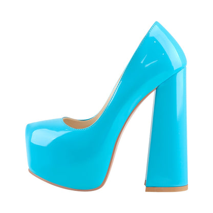 Platform Round Toe High Heel Slip-On Blue Pumps | Onlymaker Best Seller