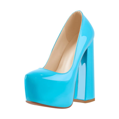 Platform Round Toe High Heel Slip-On Blue Pumps | Onlymaker Best Seller