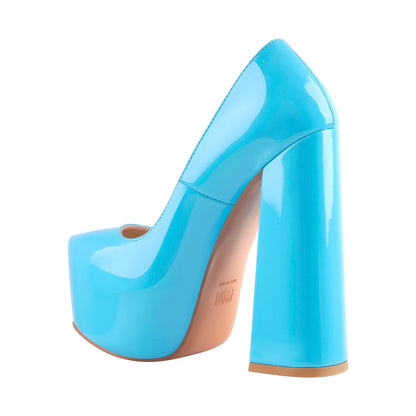 Platform Round Toe High Heel Slip-On Blue Pumps | Onlymaker Best Seller