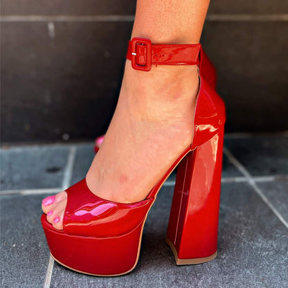 Platform Open Toe Ankle Strap Chunky Heel Sandals | Onlymaker Deals