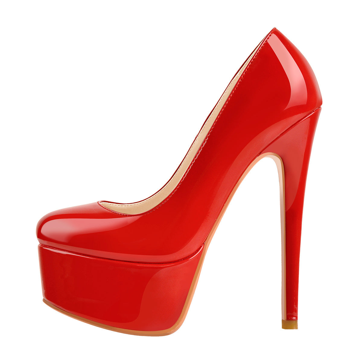 Patent Leather Rounde Toe Platform Red Stiletto High Heels Pumps | Onlymaker New