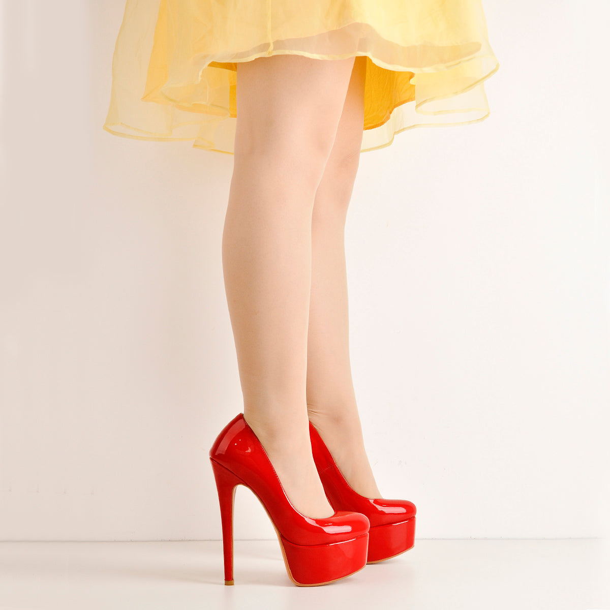 Patent Leather Rounde Toe Platform Red Stiletto High Heels Pumps | Onlymaker New
