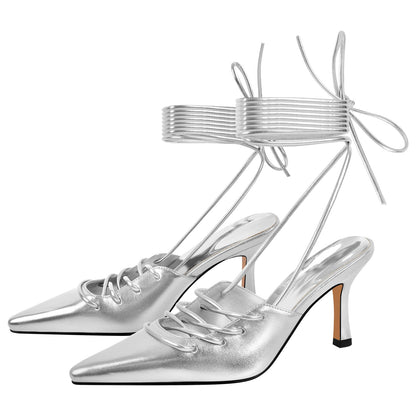 Lace up Pointed Toe Stiletto Pumps | Onlymaker Quality