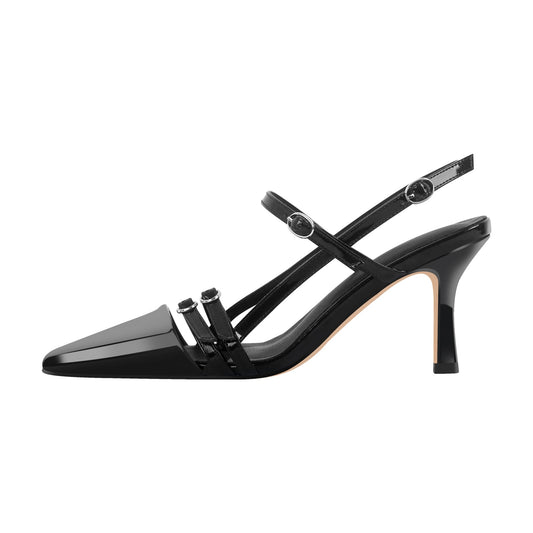 Pointed Toe Hollow Buckle Slingback Pumps | Onlymaker New