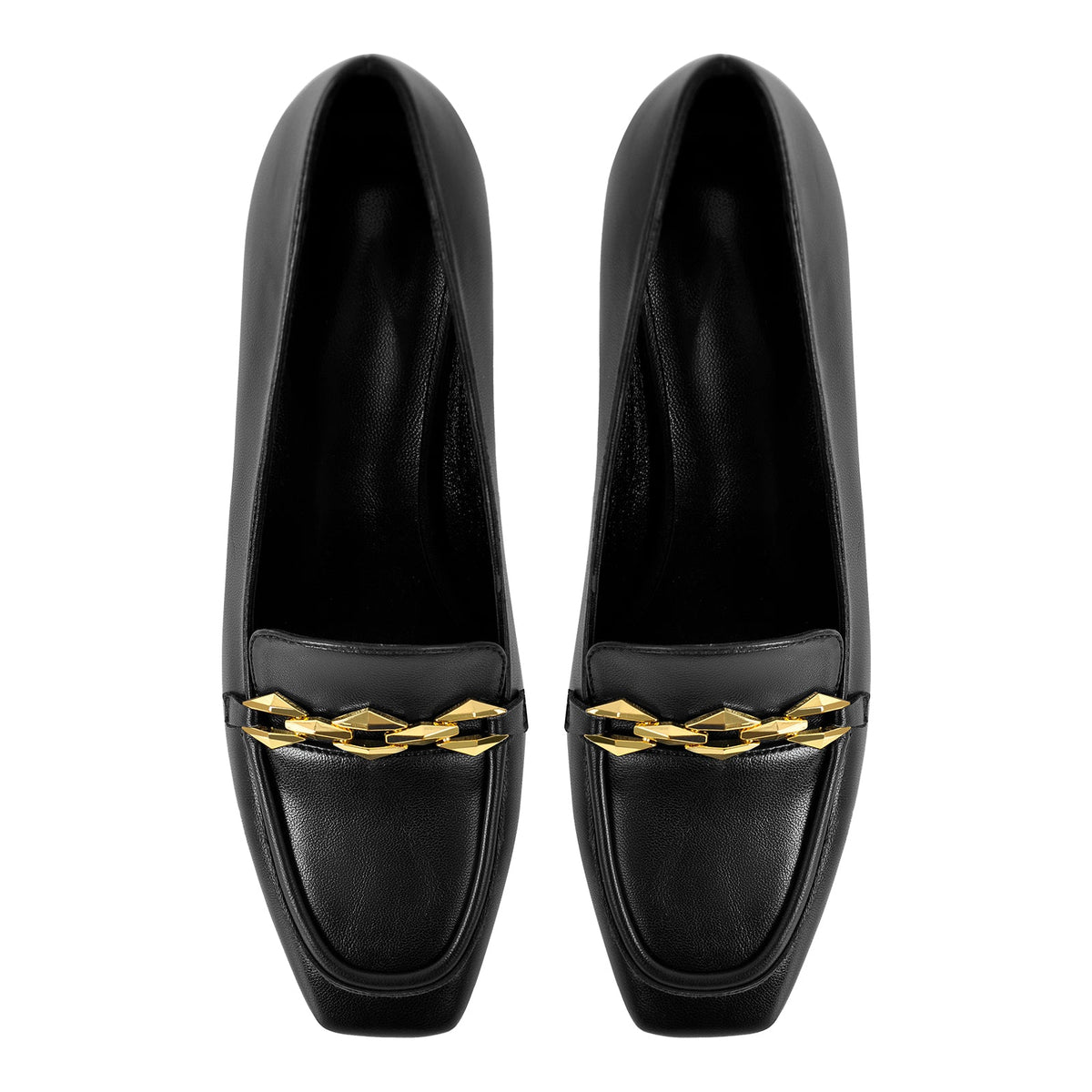 Metal Chain Square Toe Chunky Heel Pumps | Onlymaker New
