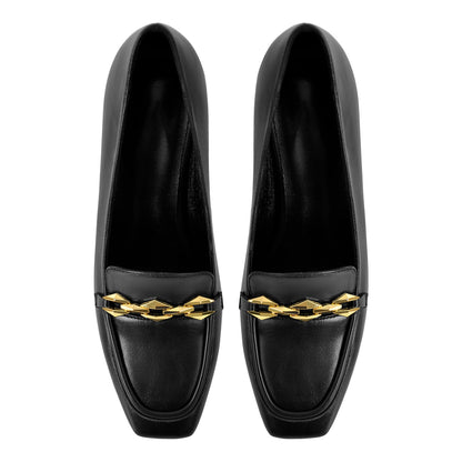 Metal Chain Square Toe Chunky Heel Pumps | Onlymaker New