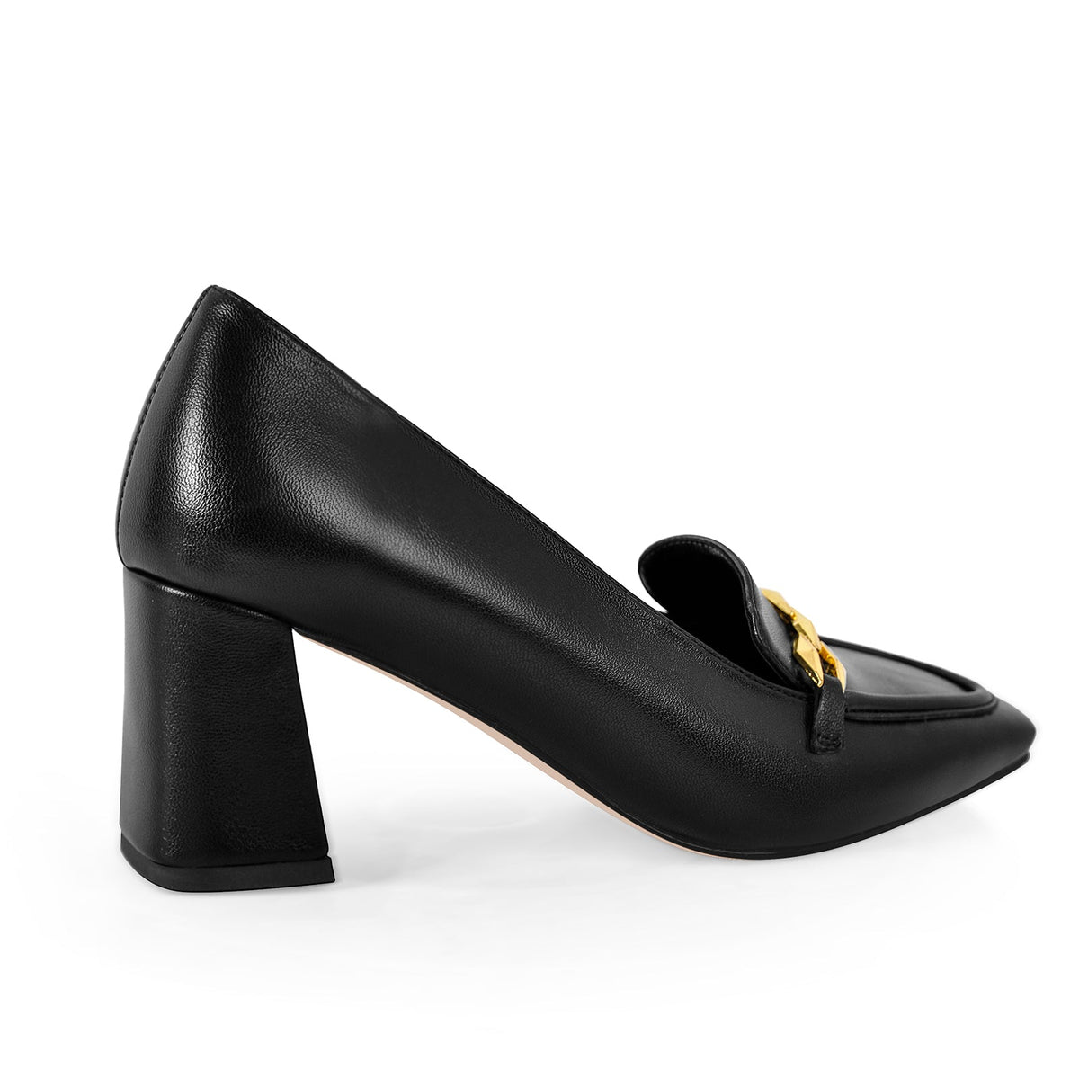 Metal Chain Square Toe Chunky Heel Pumps | Onlymaker New
