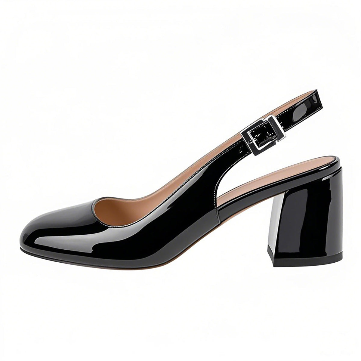 Round Toe Chunky Natural Heels Slingback Pumps | Onlymaker Smart Buy