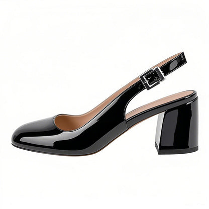 Round Toe Chunky Natural Heels Slingback Pumps | Onlymaker Smart Buy
