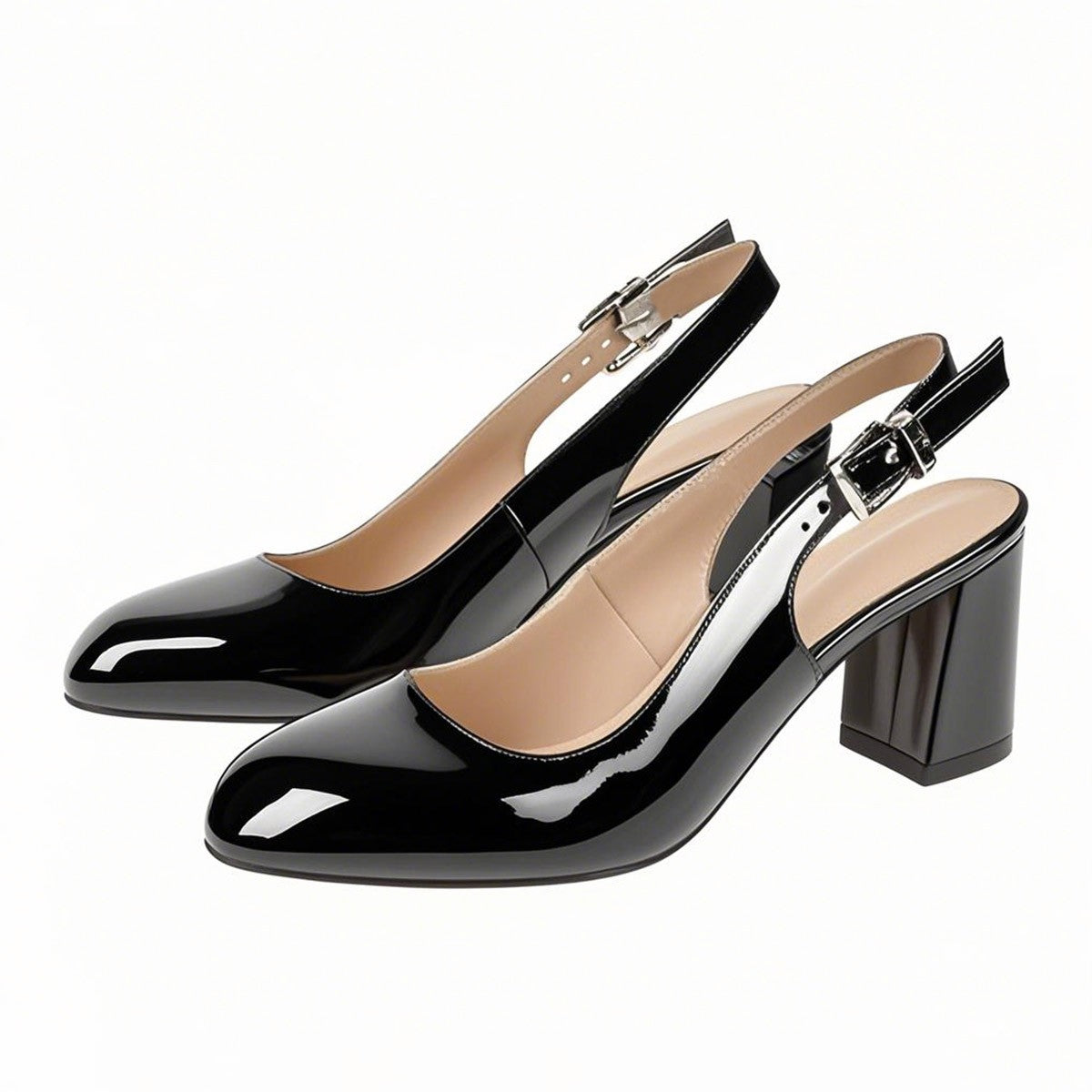Round Toe Chunky Natural Heels Slingback Pumps | Onlymaker Smart Buy