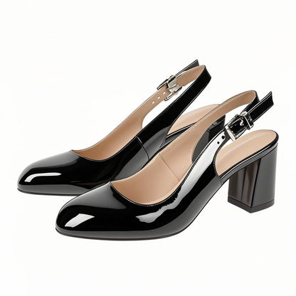 Round Toe Chunky Natural Heels Slingback Pumps | Onlymaker Smart Buy