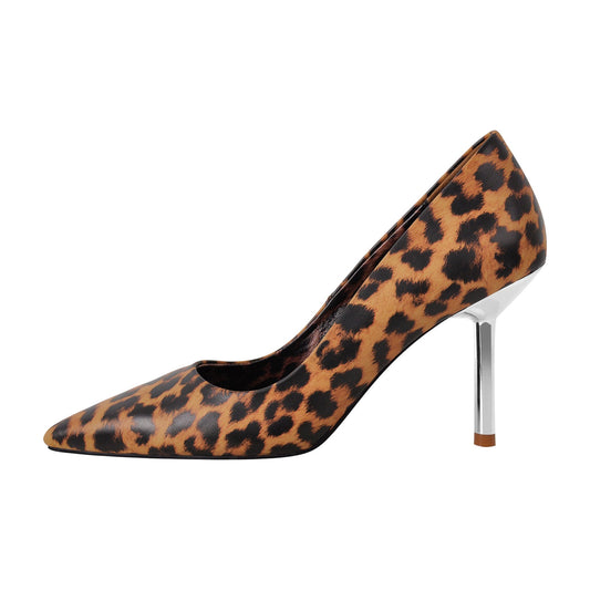 Leopard Pointed Toe Slip On High Heels | Onlymaker Premium