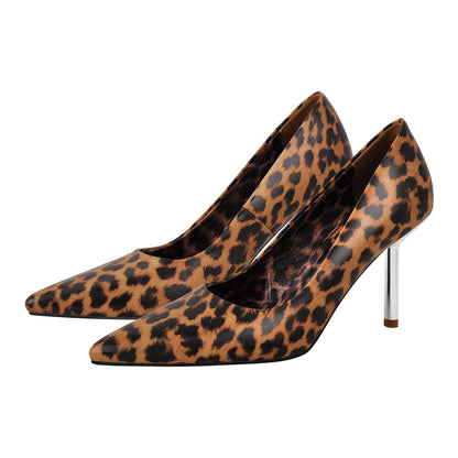 Leopard Pointed Toe Slip On High Heels | Onlymaker Premium