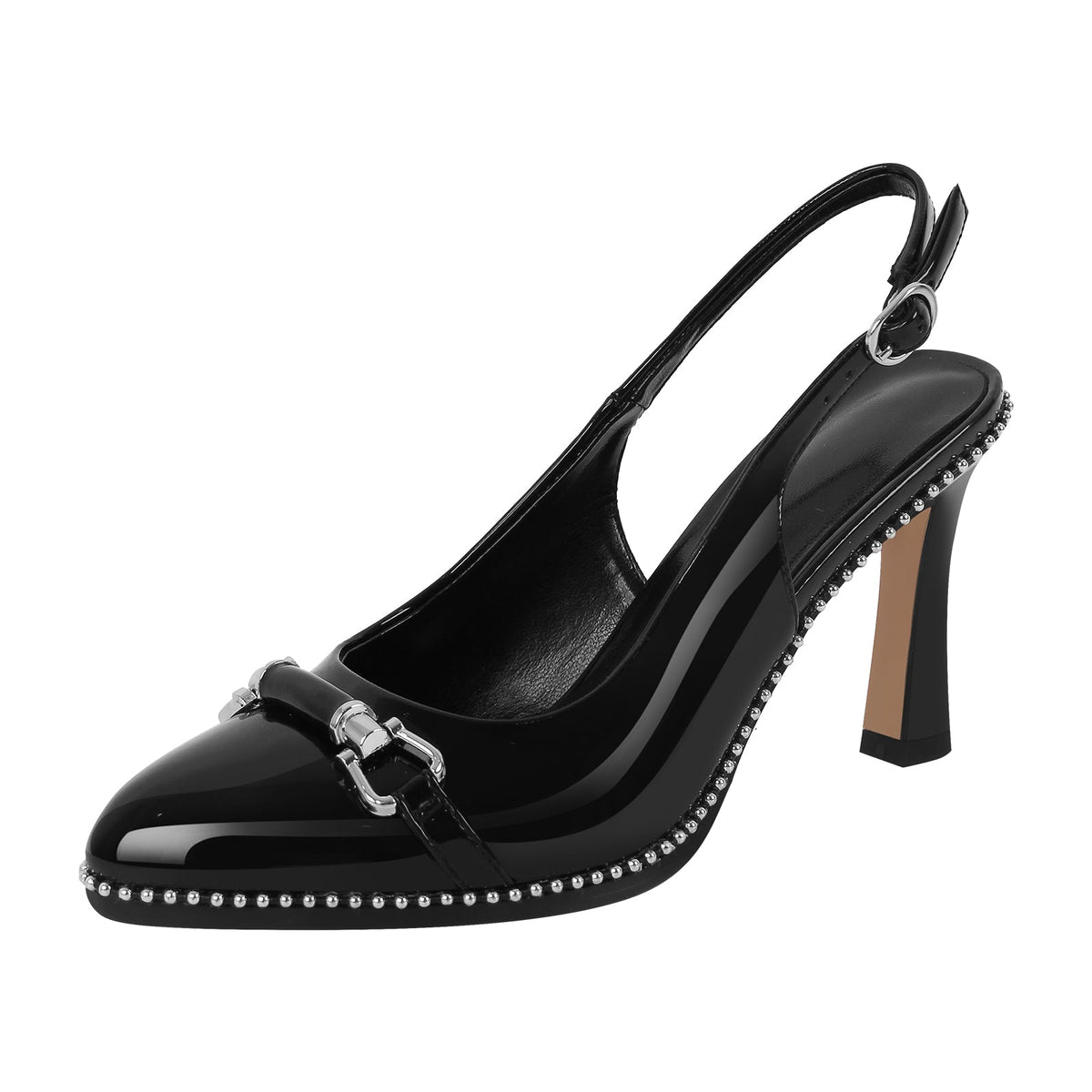 Pointed Toe Rivet Metal Buckle Slingback Pumps | Onlymaker Featured