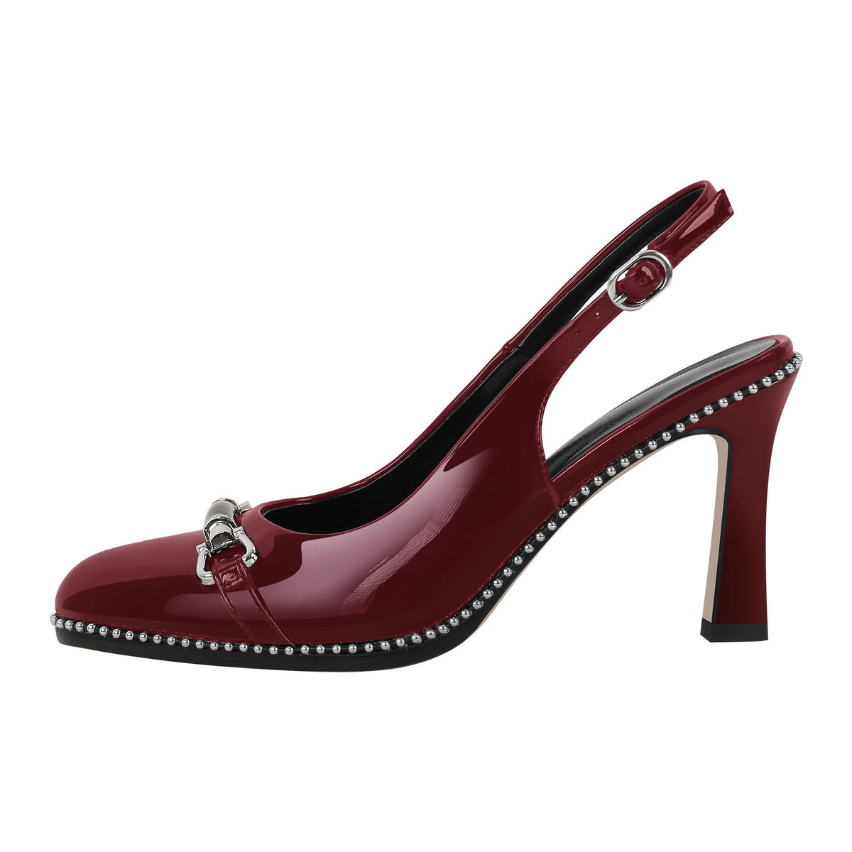 Pointed Toe Rivet Metal Buckle Slingback Pumps | Onlymaker Featured
