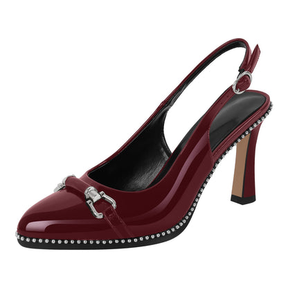 Pointed Toe Rivet Metal Buckle Slingback Pumps | Onlymaker Featured