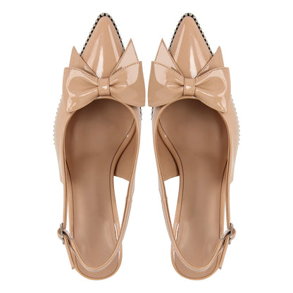 Bow Pointed Toe Rivet Slingback Pumps | Onlymaker Everyday