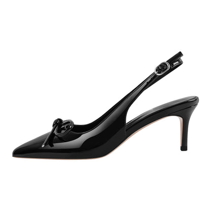 Bow Pointed Toe Patent Leather Slingback Pumps | Onlymaker Signature